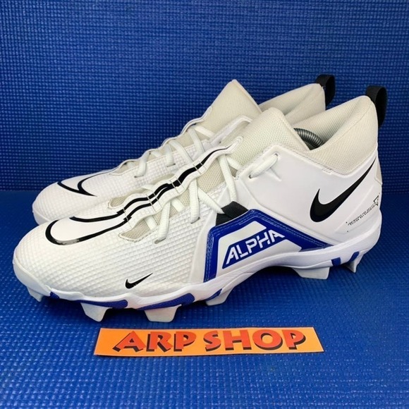 NIKE ALPHA MENACE 3 SHARK Men`s Size 12 White Blue Football Cleats CV0582-101 - Picture 1 of 8